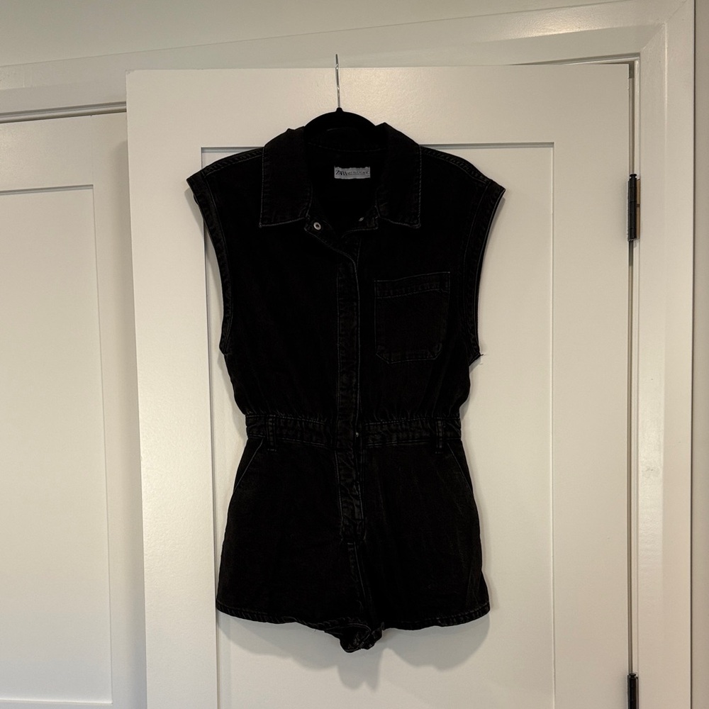 Zara Black Denim Romper
